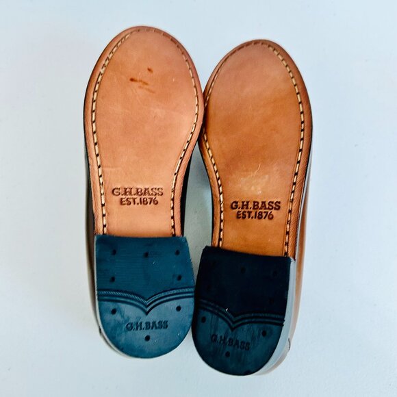 NEW G. H. BASS WEEJUNS WHITNEY BROWN AND WHITE LEATHER LOAFERS 6M - Picture 5 of 7